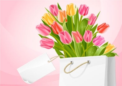 Bouquet of tulip flowers in the white bag