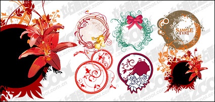 eps tormat??Keyword: vector material, vector pattern, round, bows, women head, silhouettes, flowers, flowers, roses