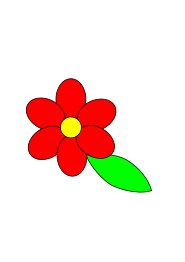 Flower six red petals black outline green leaf