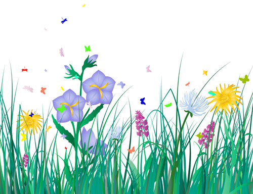 Free Grass flowers with dragonfly and butterfly