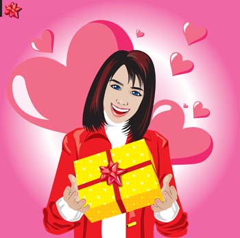 Girl in love with gift