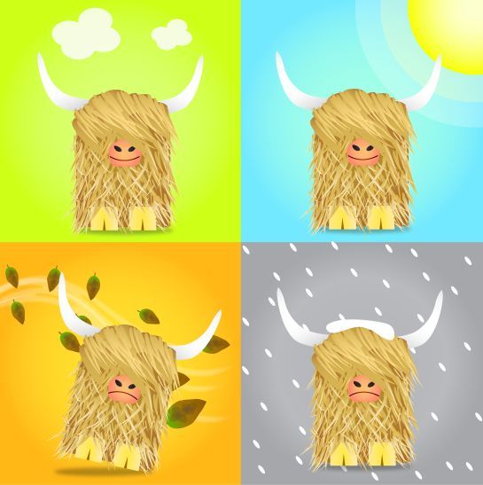 Scotland in one day! Seasonal Highland Cow Vectors
