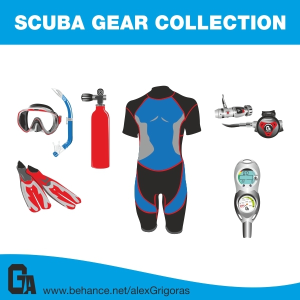 Scuba Gear Collection Vectors