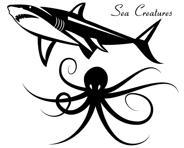 Sea Creatures Vector – Shark & Octopus