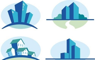 Set of four blue urban icons