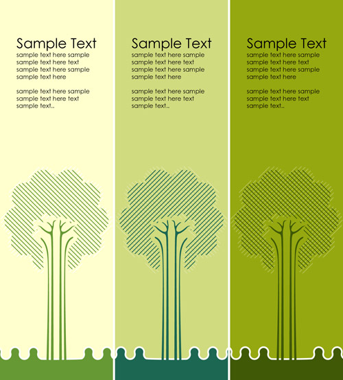 Three colors green cards with stylized trees