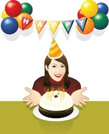 Birthday girl with cake and ballon