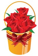 Bucket of roses flower with ribbon