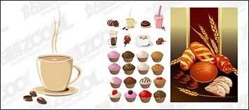 Cake, bread, drinks and other vector material