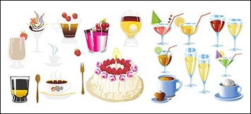 Drinks and cake Vector material