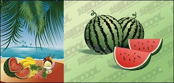 eps format, with jpg preview, the crucial words: Vector fruits, the beach, watermelons, bananas, grapes, ...