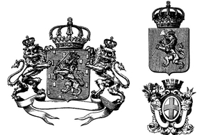 Heraldry Crests with Crowns, Lions, Banners