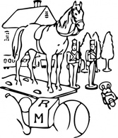 Horse Building Trees Toys Outline clip art
