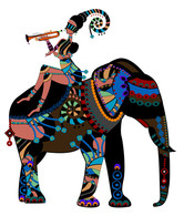 Illustration African girl riding elephant1