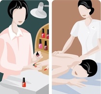 Illustrations of manicure and massage