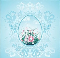 One easter egg on blue background with decorative elements