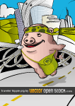 Pig hippie traveling the world
