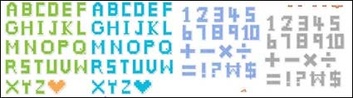 Pixel style letters and numbers vector