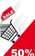 Shopping card with sale label and pecentual sale