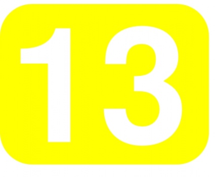 Yellow White Number Rounded Rectangle Thirteen 13